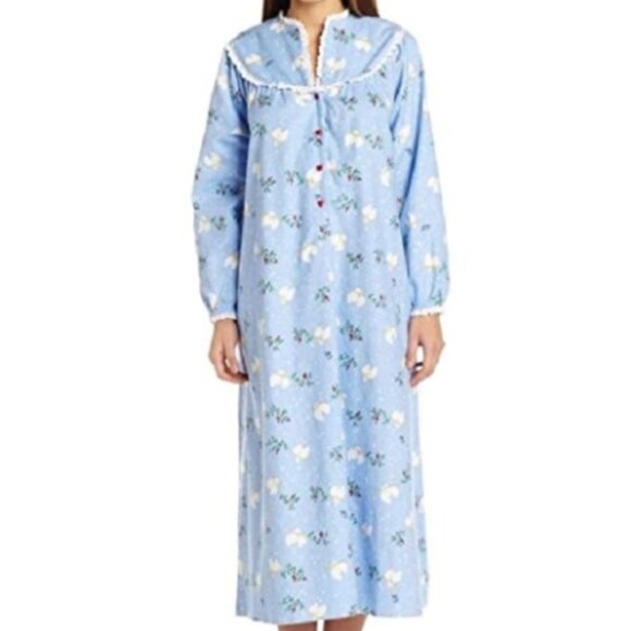Lanz of Salzburg Nightgown Turtle Doves Flannel Bird Button Winter Heritagecore - Picture 1 of 9